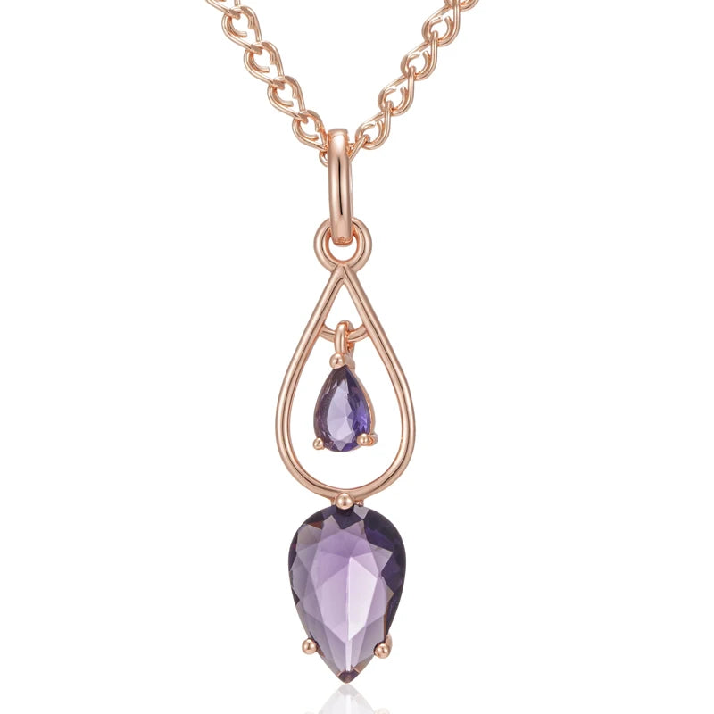 Elegant 585 Rose Gold Purple Zircon Pendant Necklace – Vintage Long Necklace necklace LUNARITY GARAGE   