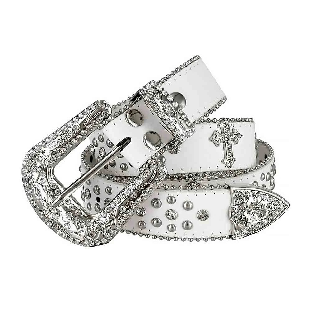 Shine Rhinestone Punk Cowboy Belt - Unisex Y2K Crystal Belt for Jeans & Pants Belt LUNARITY GARAGE White 145cm