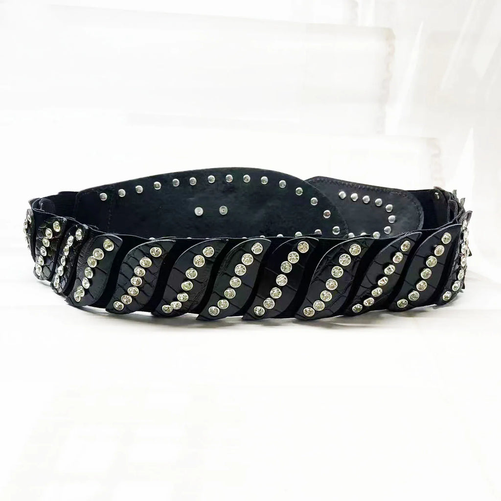 Sexy Rhinestone Flower Belt - Vintage Punk Metal Buckle Y2K Wide Waistband Belt LUNARITY GARAGE