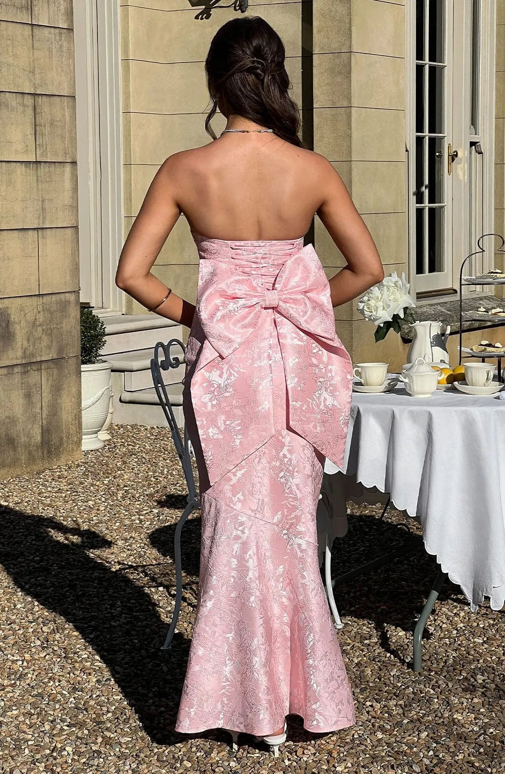 Elegant Floral Embroidery Strapless Bodycon Maxi Dress | Off-Shoulder Evening & Night Club Dress LUNARITY GARAGE