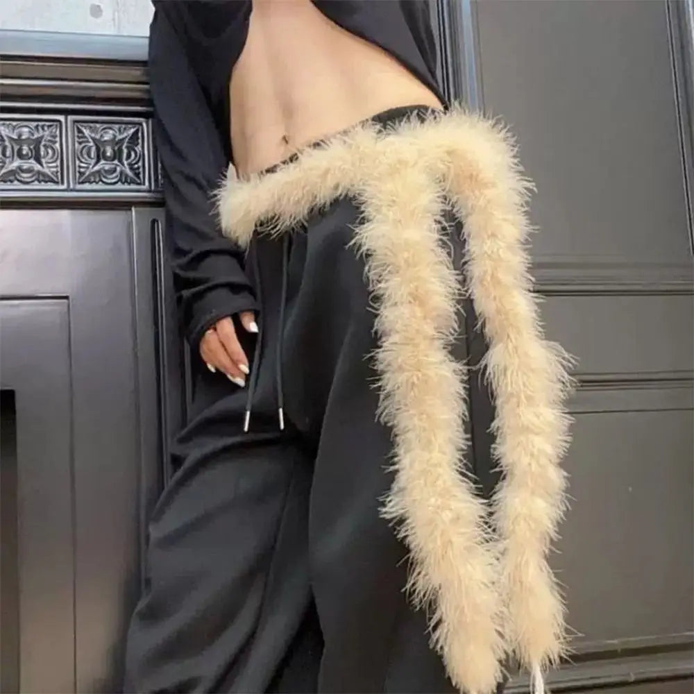 Y2K Punk Plush Fur Belt - Soft Fluffy Waist Chain for Hip Hop & Street Style Belt LUNARITY GARAGE Khaki