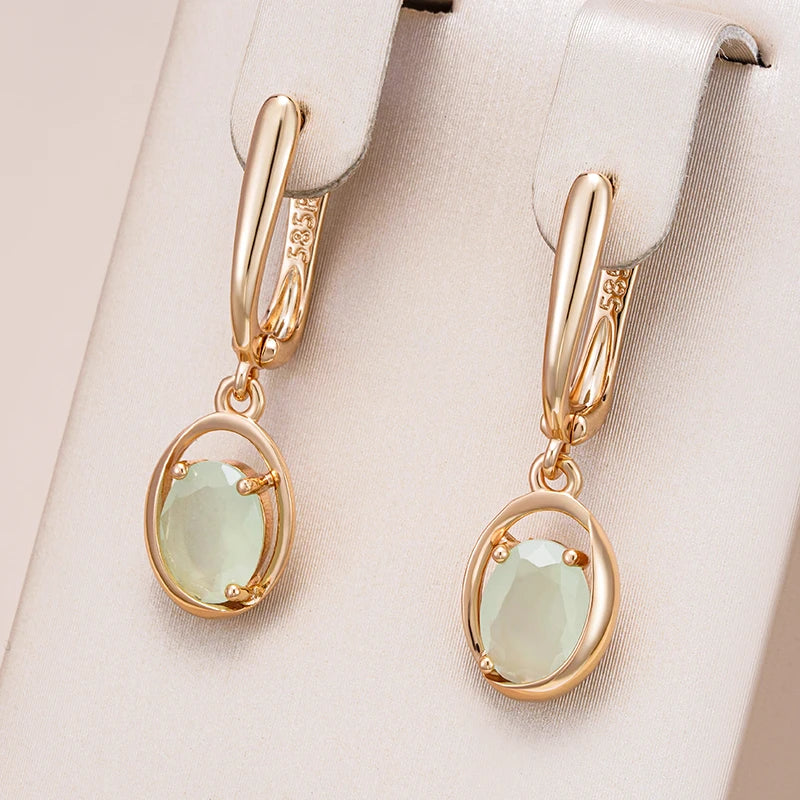 Rose Gold Oval Green Zircon Drop Earrings – Vintage Dangle Earrings Earrings LUNARITY GARAGE
