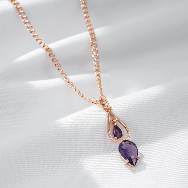 Elegant 585 Rose Gold Purple Zircon Pendant Necklace – Vintage Long Necklace necklace LUNARITY GARAGE