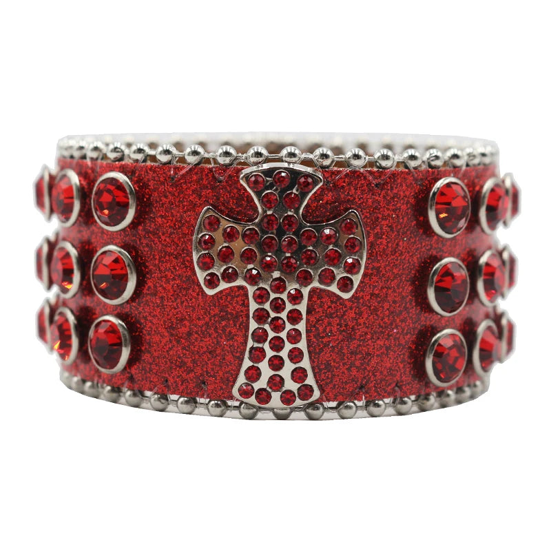 Punk Style Shiny Cross Rhinestone Bracelet Bracelets LUNARITY GARAGE Shiny-Red