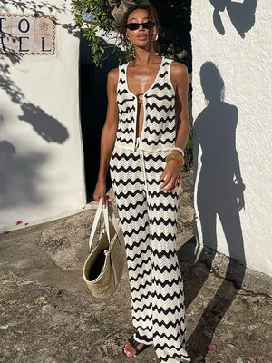 Coastal Cool: The Wave Striped Knit Two-Piece Set Clothing Set LUNARITY GARAGE