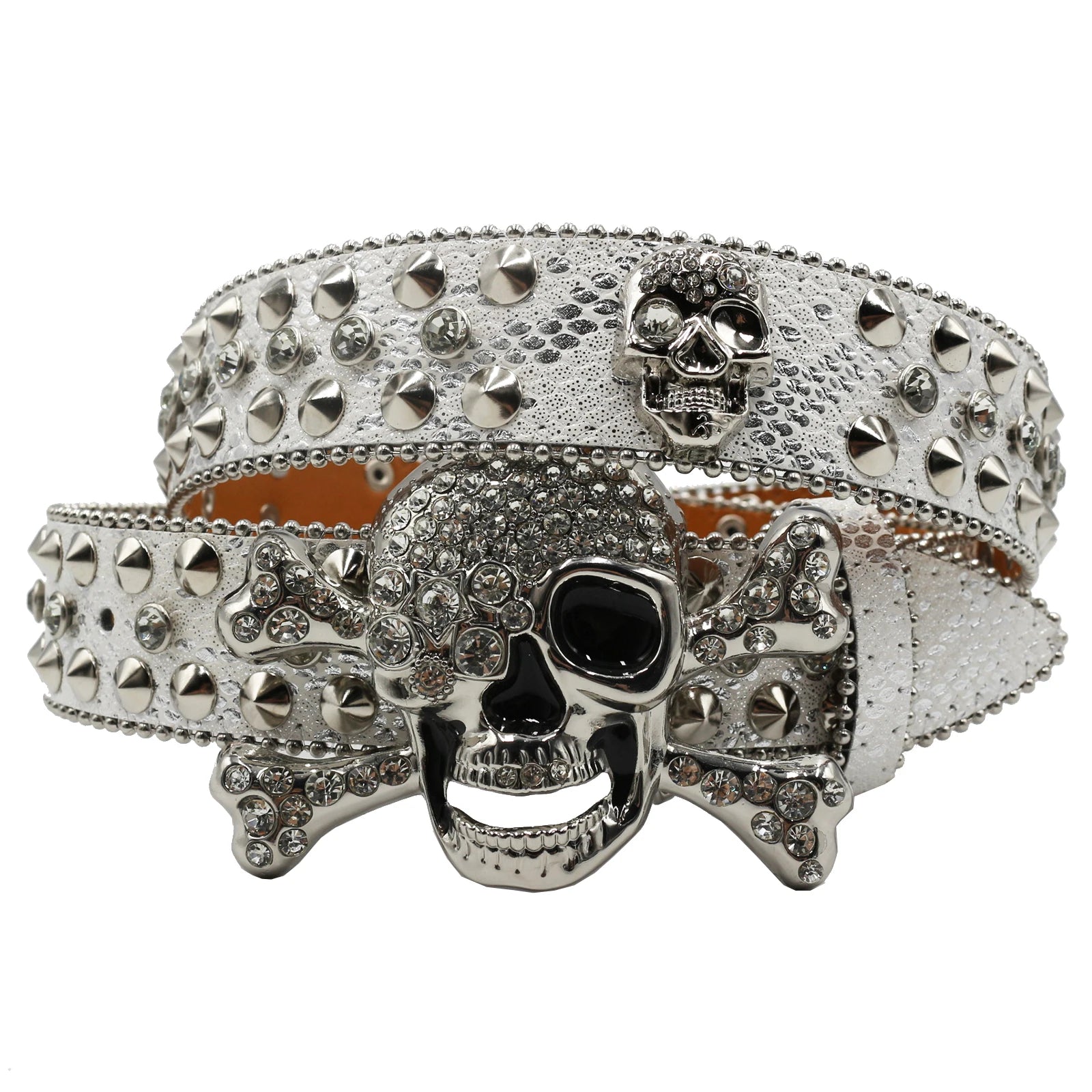 Skull Rhinestone Cowboy Belt – European & American Style Pin Buckle belt LUNARITY GARAGE JD-KLT-Silver 115CM