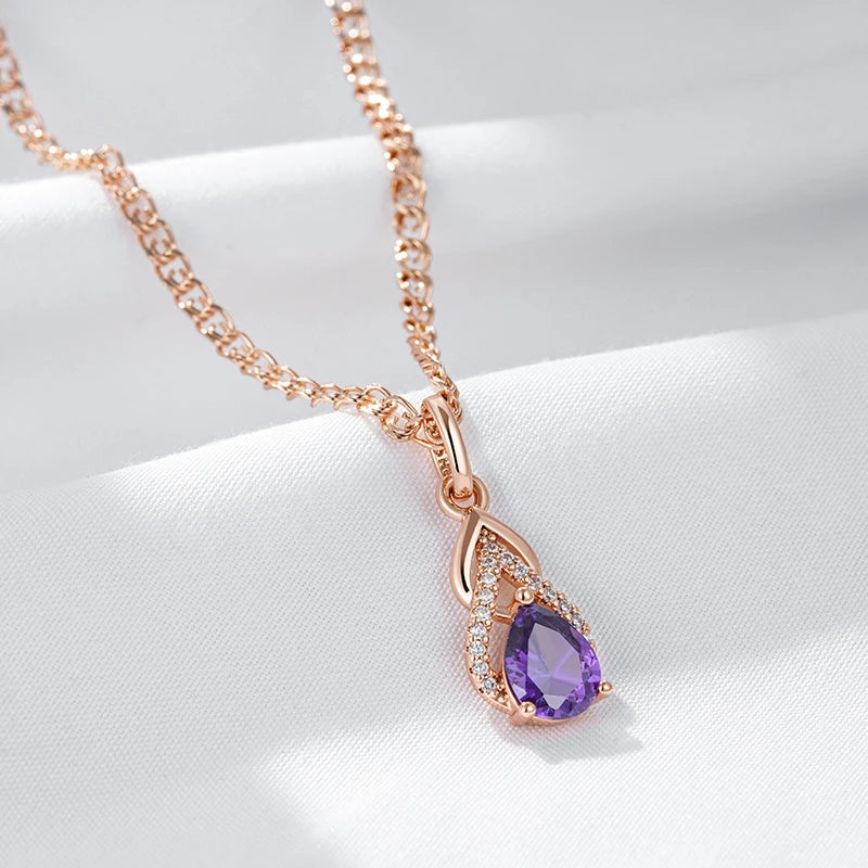 Purple Water Drop Zircon Pendant Necklace Necklace Lunarity Garage