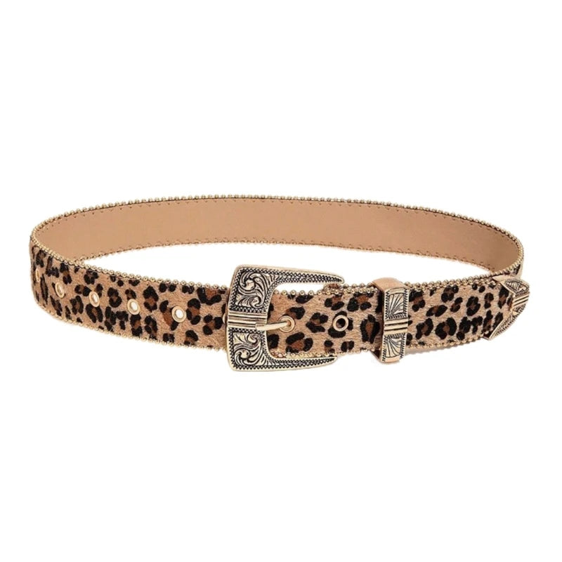 Y2K Leopard Pattern Belt - Vintage Western Waistband for Women & Teens Belt LUNARITY GARAGE Leoparrint suede