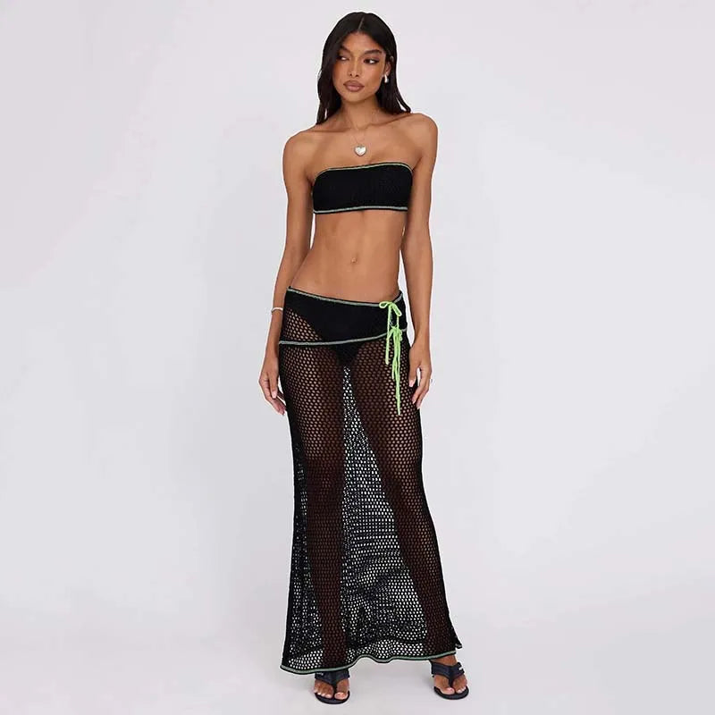 Two-Piece Hollow Out Knitted Dress & Bandeau Bikini Top Set | Sexy Beachwear Cover-Up Bikini Set LUNARITY GARAGE