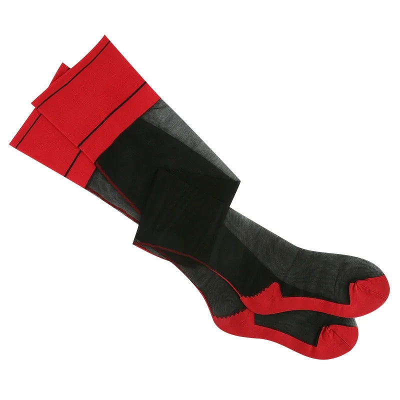 Contrast Color Rib Cut Edge Thigh High Stockings – Retro Cuban Heel Back Seam Stockings LUNARITY GARAGE Black Red 2 Pair