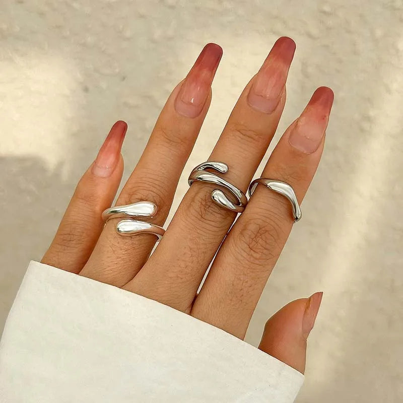 3Pcs/Set Vintage Gold Water Drop Rings | Adjustable Geometric Open Rings for Women ring LUNARITY GARAGE Silver