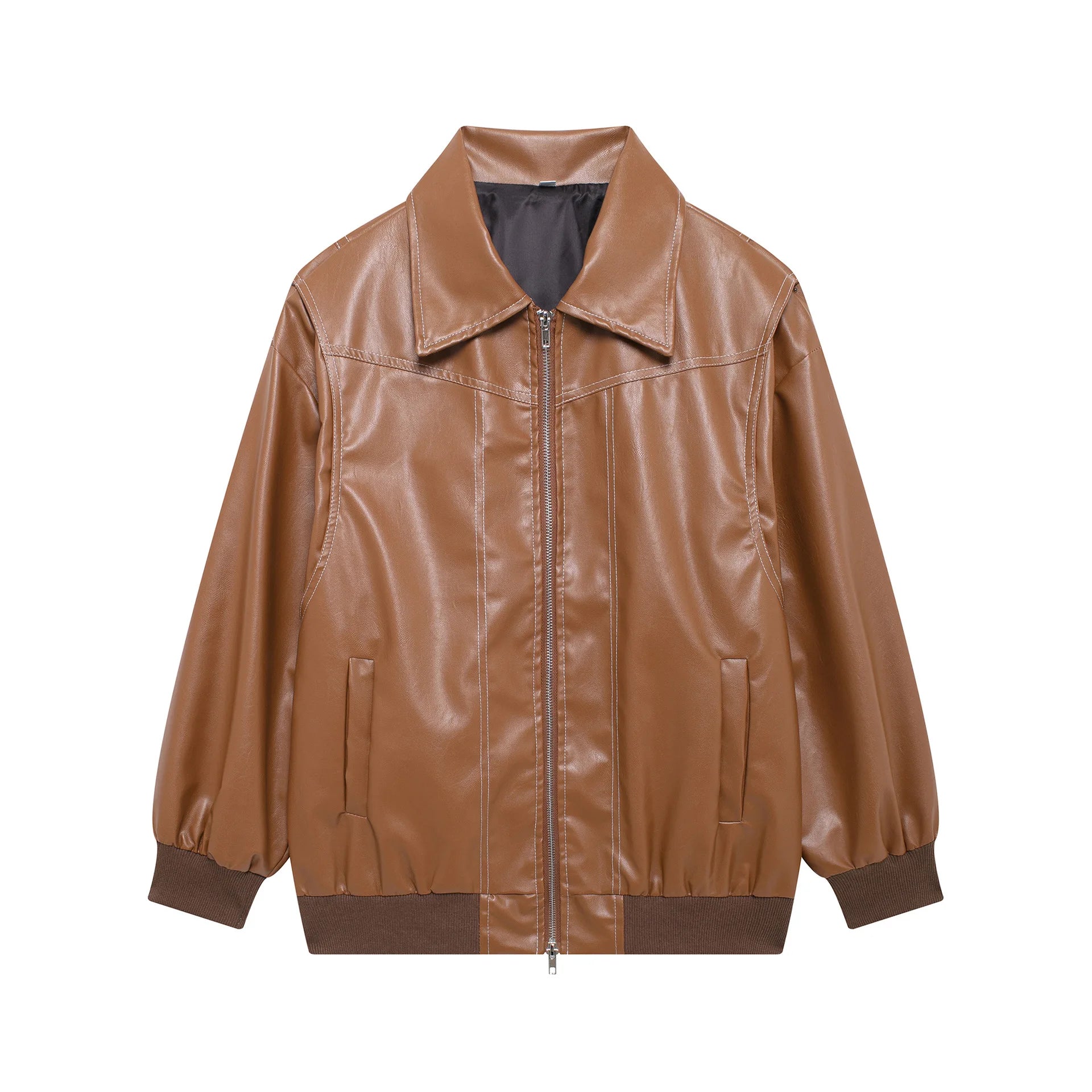 Vintage Contrast Stitch Lapel Long Sleeve Jacket