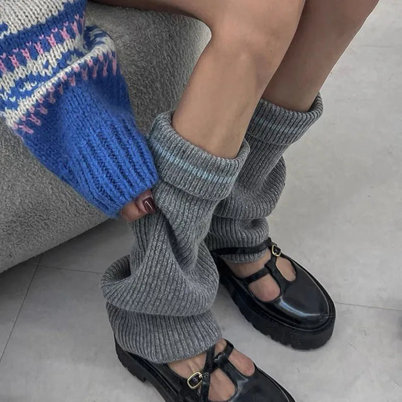 Vintage Wool Knitted Leg Warmers with Metal Buckle – Y2K Winter Calf Leggings Leg warmer LUNARITY GARAGE