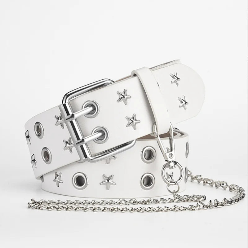 Goth Star Chain Eye Rivet Belt – Double Pin Buckle Punk Festival Party Belt belt LUNARITY GARAGE With chain 1 110cm
