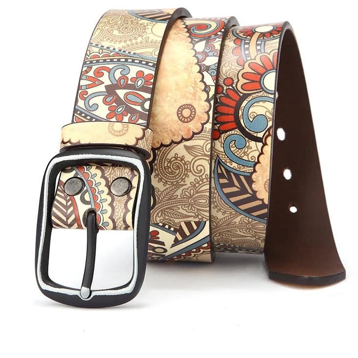 Luxury Genuine Leather Belt – Retro Printed Unisex Jeans Belt accesories Lunarity Garage