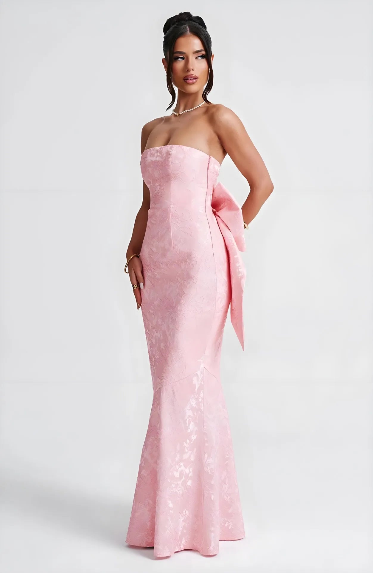 Elegant Floral Embroidery Strapless Bodycon Maxi Dress | Off-Shoulder Evening & Night Club Dress LUNARITY GARAGE