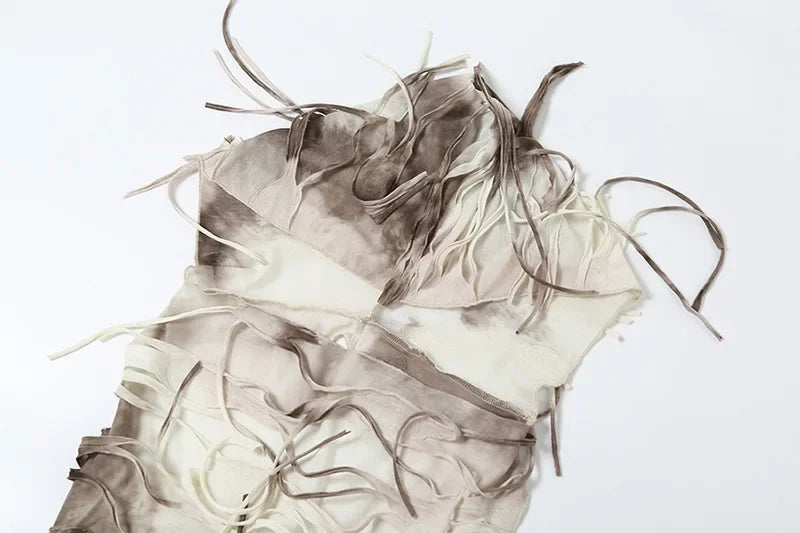 Vintage Tie-Dye Slim Fit Hooded Bodycon with Tassel Mini Dress Dress Lunarity Garage