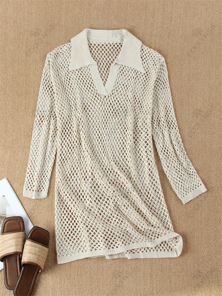 Embrace Bohemian Chic: The Solid Knit Mini Beach Dress covers up LUNARITY GARAGE
