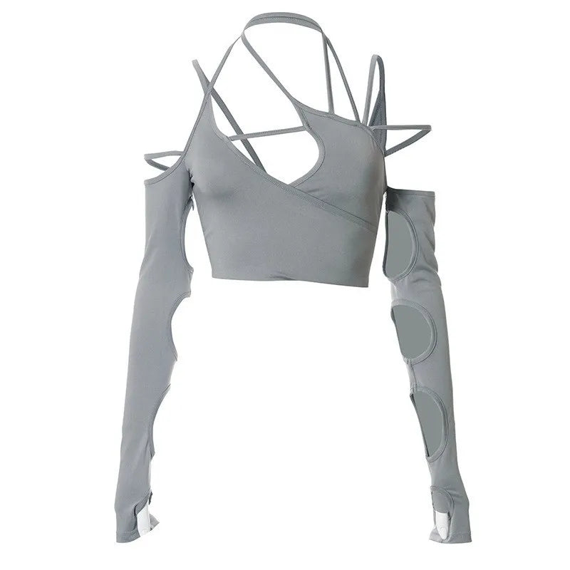 Y2K Sexy Hollow Out Long Sleeve Crop Top – Dark Street Style Camisole for Women crop top Lunarity Garage