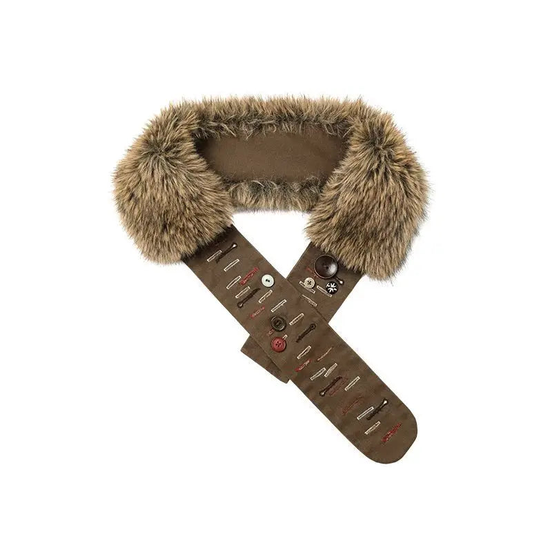 Vintage Brown Fur Belt - Y2K Hook Furry Cowgirl Gothic Punk Hip Hop Waistband Belt LUNARITY GARAGE