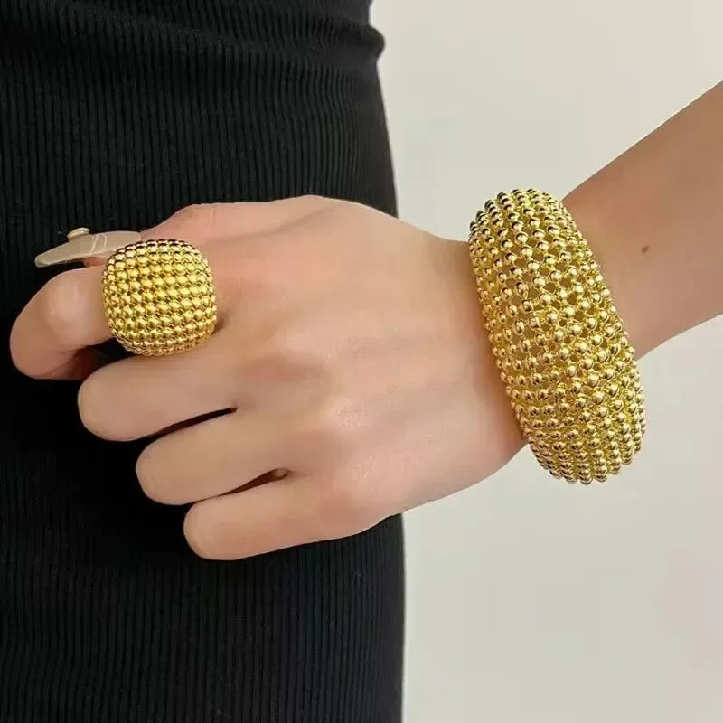 Luxury Trendy Gold Heavy Metal Bangles | Irregular Geometric Cuff Bracelet for Women Bracelets LUNARITY GARAGE Ring