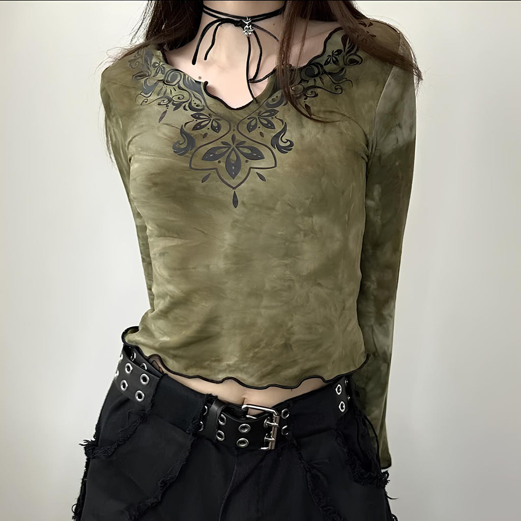 Acubi Vintage Style Tie-Dye V-Neck Crop Top crop top Lunarity Garage   