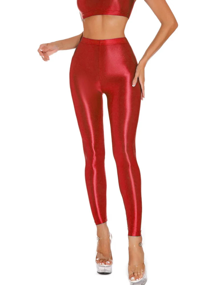 Sexy Shiny Pencil Pants – Elastic Oil Glossy Sheer Leggings (Ankle-Length)