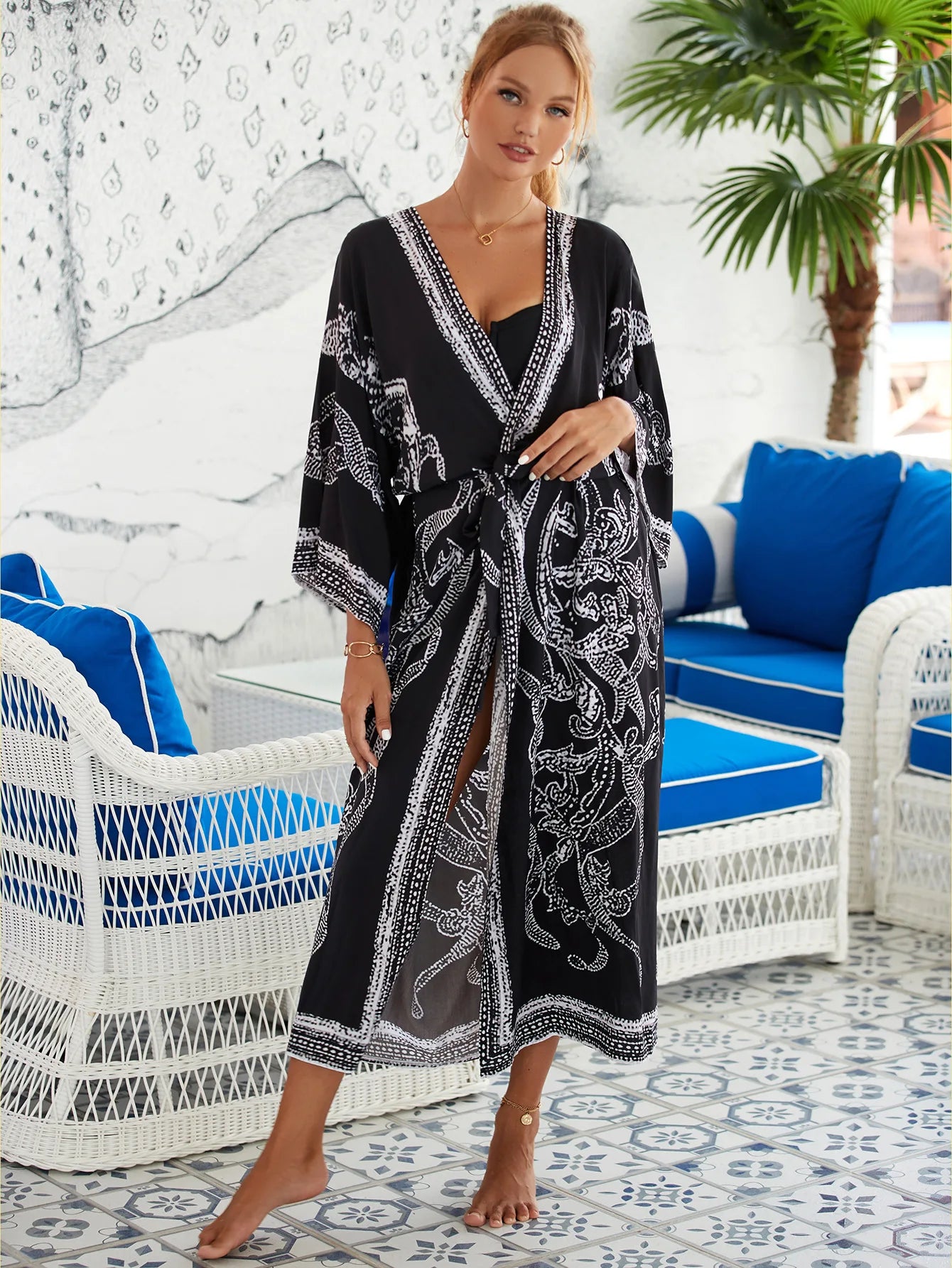 The Africa Printed Beach Kimono Cover-Up