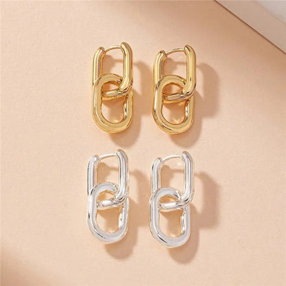 Retro Double Loop Geometric Drop Earrings – Gold and Silver earrings LUNARITY GARAGE