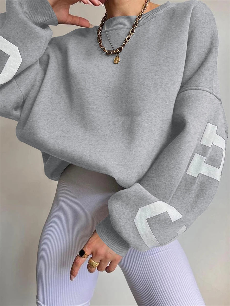 Back Letters Print Oversized Sweatshirt – Cozy Streetwear for Autumn & Winter Sweatshirts Lunarity Garage Light Gray S