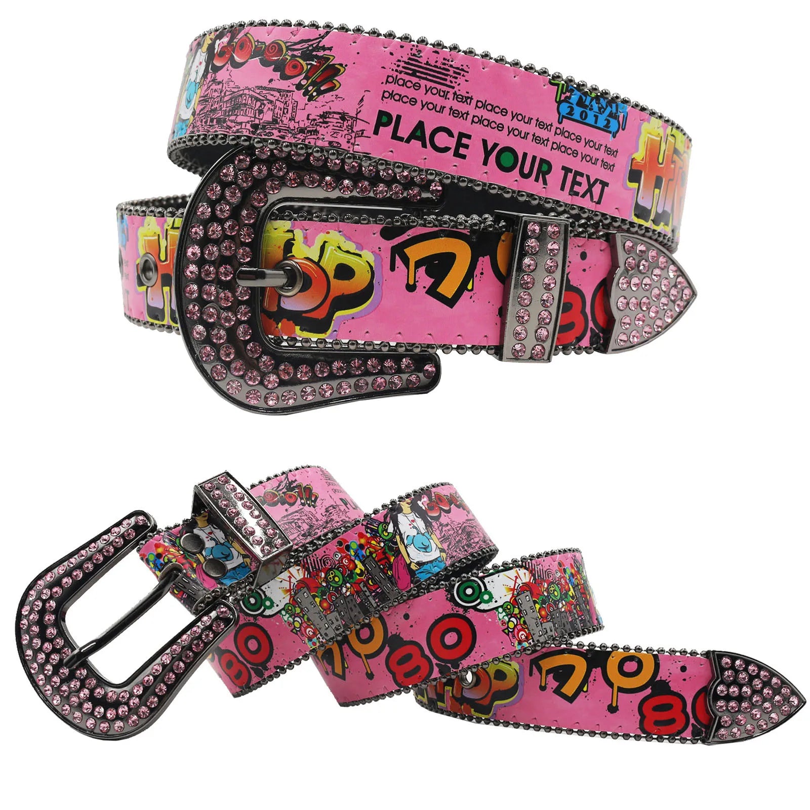 Punk Black Rhinestone Belt – Y2K Western Cowboy Designer Belt belt LUNARITY GARAGE Girl-Pink 115CM