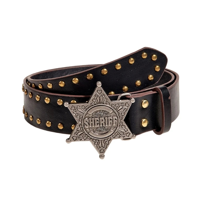 Star Buckle Y2K Fashion Jeans Belt - Western Cowgirl Rivet Wide Waistband Belt LUNARITY GARAGE Black 105CM