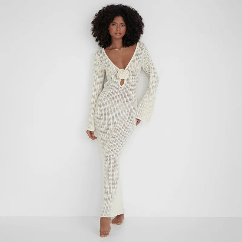 Hollow Out Knitted Long Dress | Elegant Beach Cover-Up & Sexy Swimwear Outfit cover up LUNARITY GARAGE