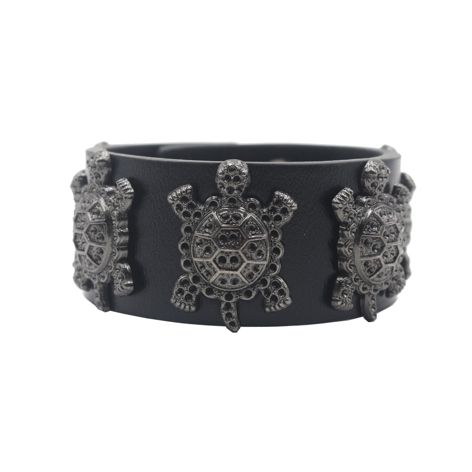 Skull Cross Rivet Wide Cuff Bracelet – Genuine Leather Punk Rock Bangle Bracelets LUNARITY GARAGE M-Turtle