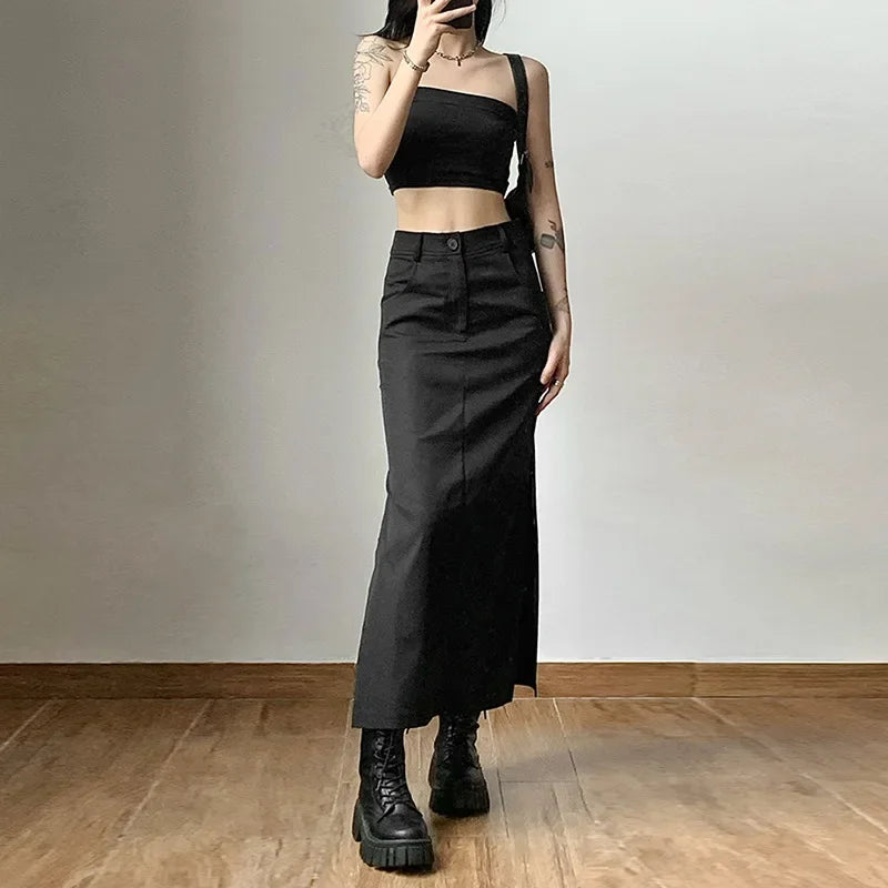 Gothic Punk High Waist Midi Skirt – Edgy & Chic Skirts LUNARITY GARAGE XS