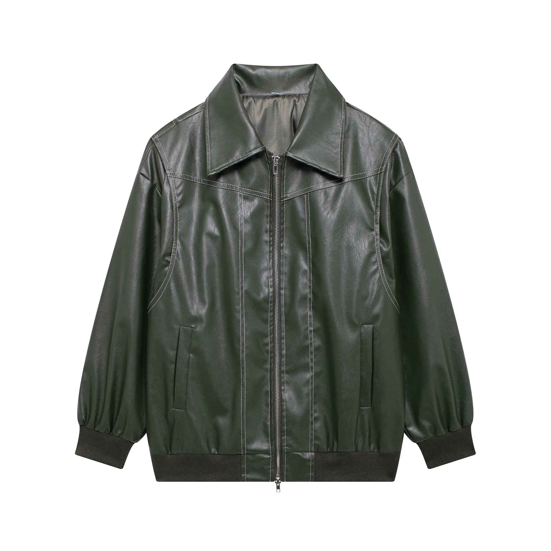 Vintage Contrast Stitch Lapel Long Sleeve Jacket