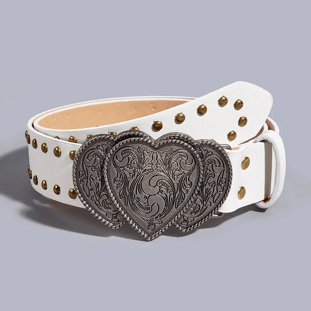 Gothic Punk Y2K Leather Belt - Metal Buckle Designer Waist Strap for Women & Men Belt LUNARITY GARAGE White 105CM