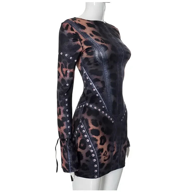 Vintage Print Sexy Bodycon Mini Dress - Autumn Winter Long Sleeve Party Dress Dress LUNARITY GARAGE