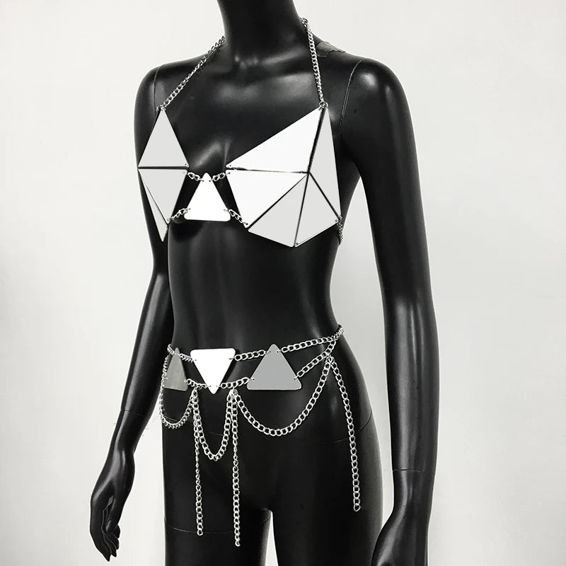 Festival Rave 2-Piece Set – Reflective Gothic Punk Y2K Outfit Bikini Set Lunarity Garage