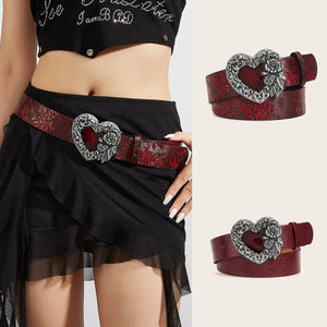 Wine Red Heart Carved Belt – Romantic & Chic Accessory Belt LUNARITY GARAGE