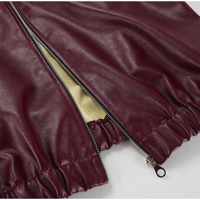 Elegant Burgundy Faux Leather Jacket – A Chic Streetwear Essential Jackets Lunarity Garage