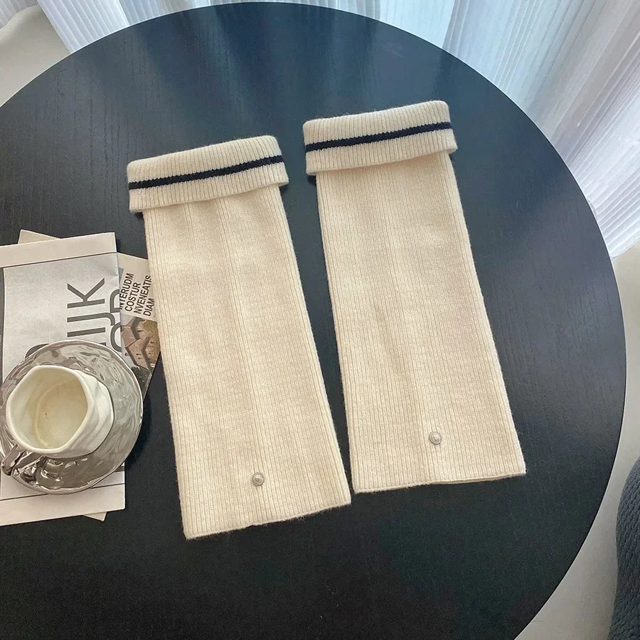 Vintage Wool Knitted Leg Warmers with Metal Buckle – Y2K Winter Calf Leggings Leg warmer LUNARITY GARAGE beige One Size