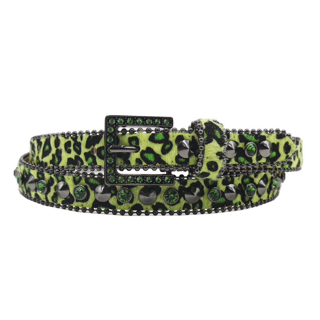 Women’s Rhinestone Leopard Belt – Western Crystal Square Buckle belt LUNARITY GARAGE