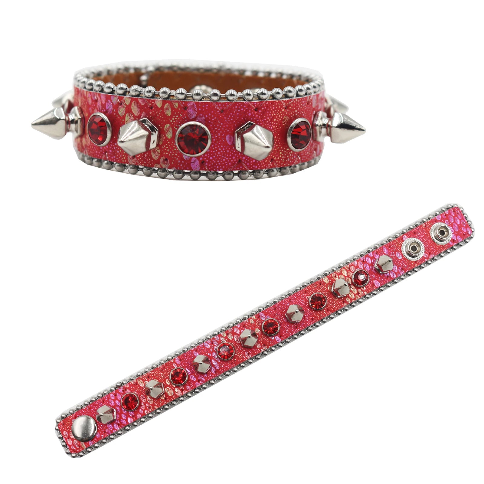 Rhinestone Denim Bracelet – Hip Hop Punk Rock Y2K Style (Unisex) Bracelets LUNARITY GARAGE Red