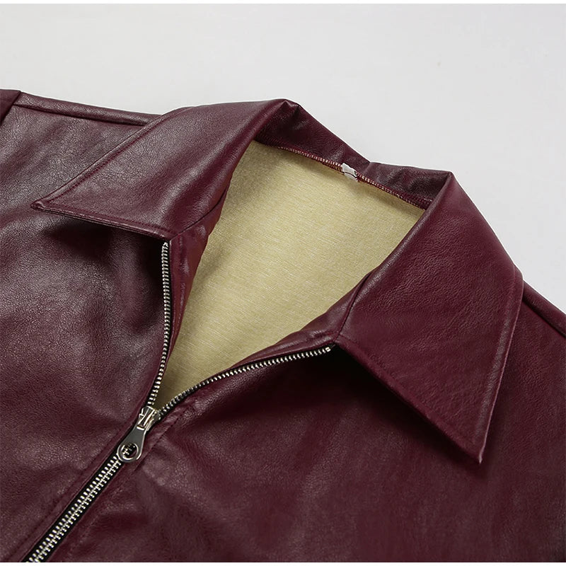 Elegant Burgundy Faux Leather Jacket – A Chic Streetwear Essential Jackets Lunarity Garage
