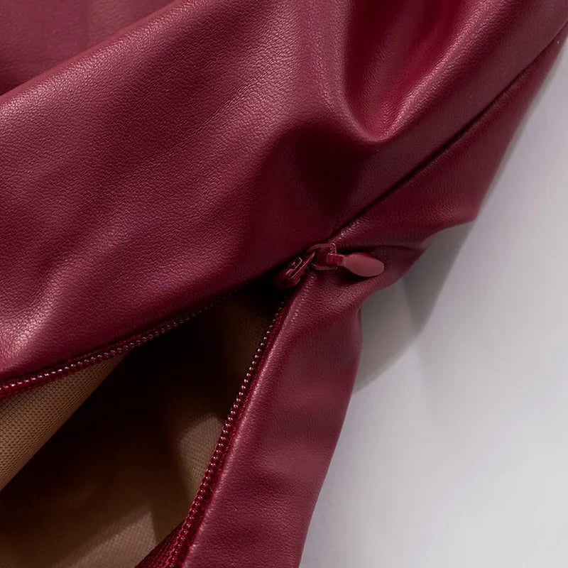 Wine Red Strapless Leather Top – Sexy Slim Fit Party Top Tops LUNARITY GARAGE