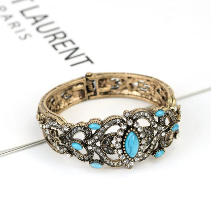 Vintage Turkish Gray Crystal Cuff Bracelet – Antique Gold Ethnic Bracelets Lunarity Garage Gold