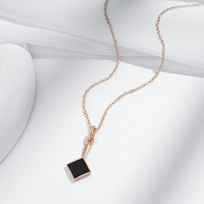 Square Black Stone Pendant Necklace – Rose Gold Vintage Fashion Jewelry Necklace LUNARITY GARAGE   