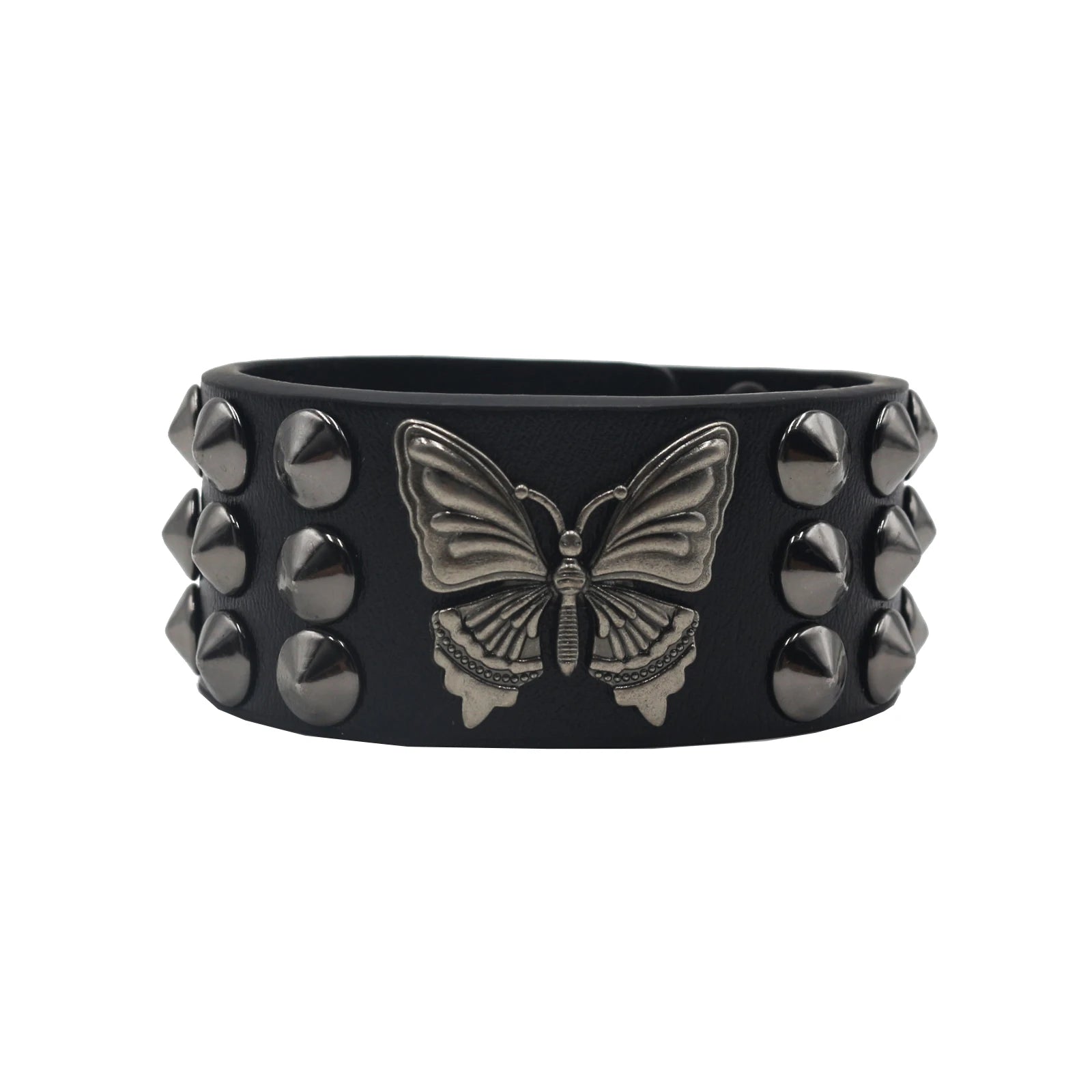 Punk Hip Hop Rock Genuine Leather Bracelet – Chain Rivet Unisex Bangle bracelets LUNARITY GARAGE Butterfly