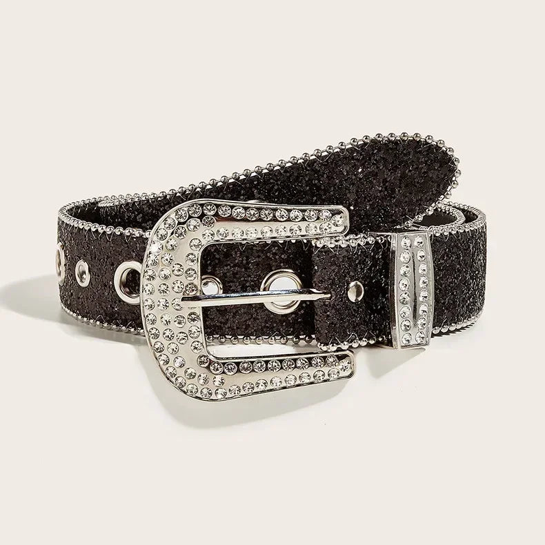 Y2K Punk Rhinestone & Sequin Belt Belt Lunarity Garage 3.8cm Black 103CM